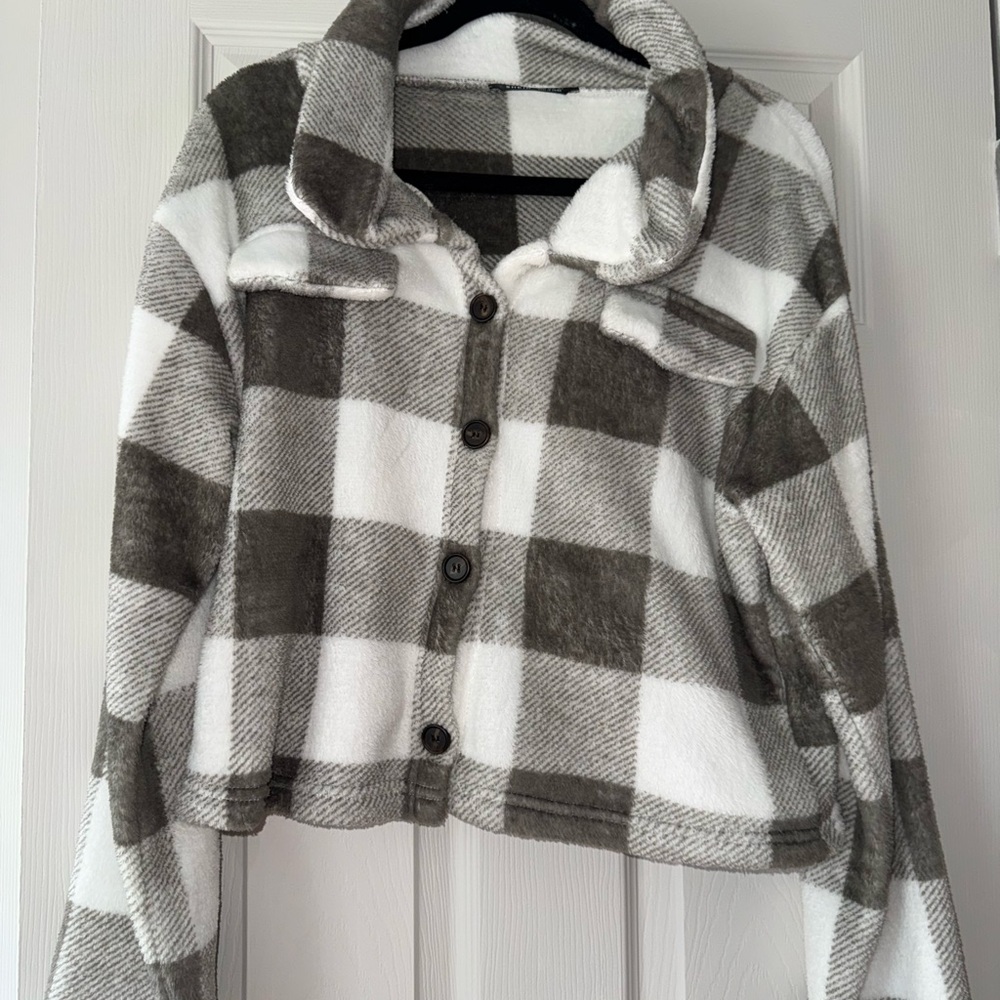 Plaid Button Up Fleece Jacket